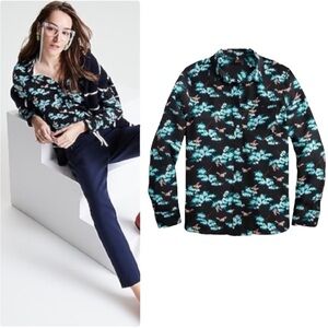 J. Crew Silk Botanical Bees Printed Button Down Blouse - 6